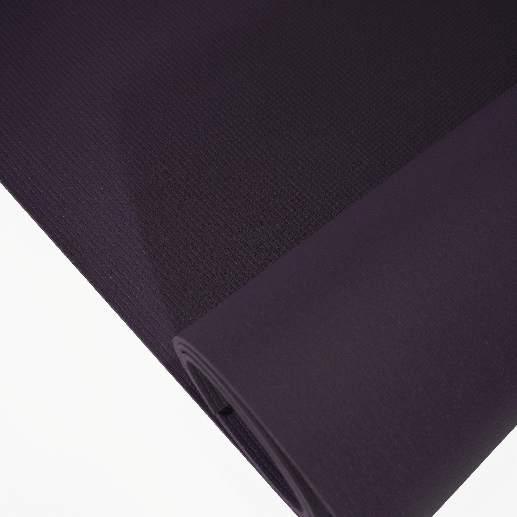 a black yoga mat with a white background