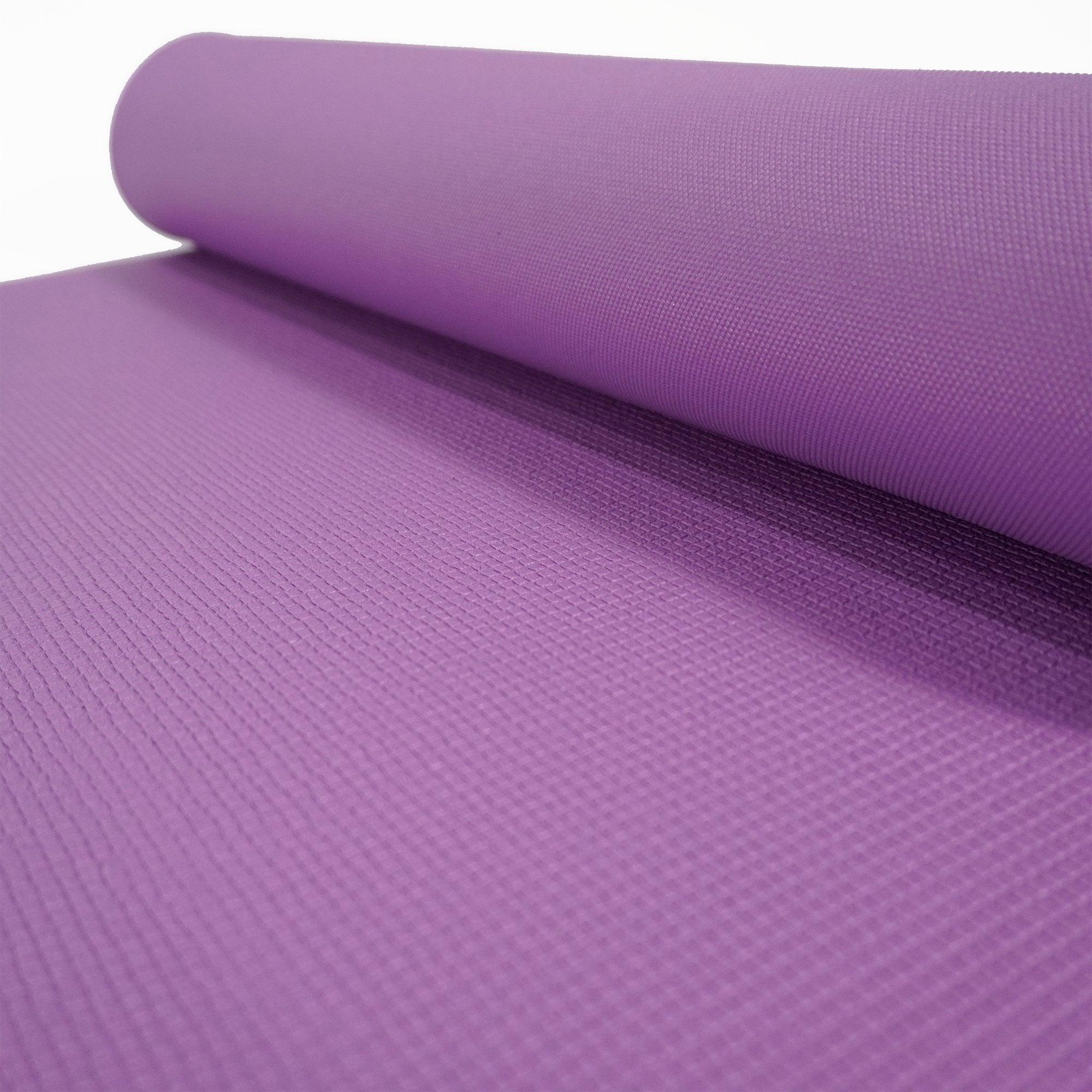 a purple yoga mat with a white background