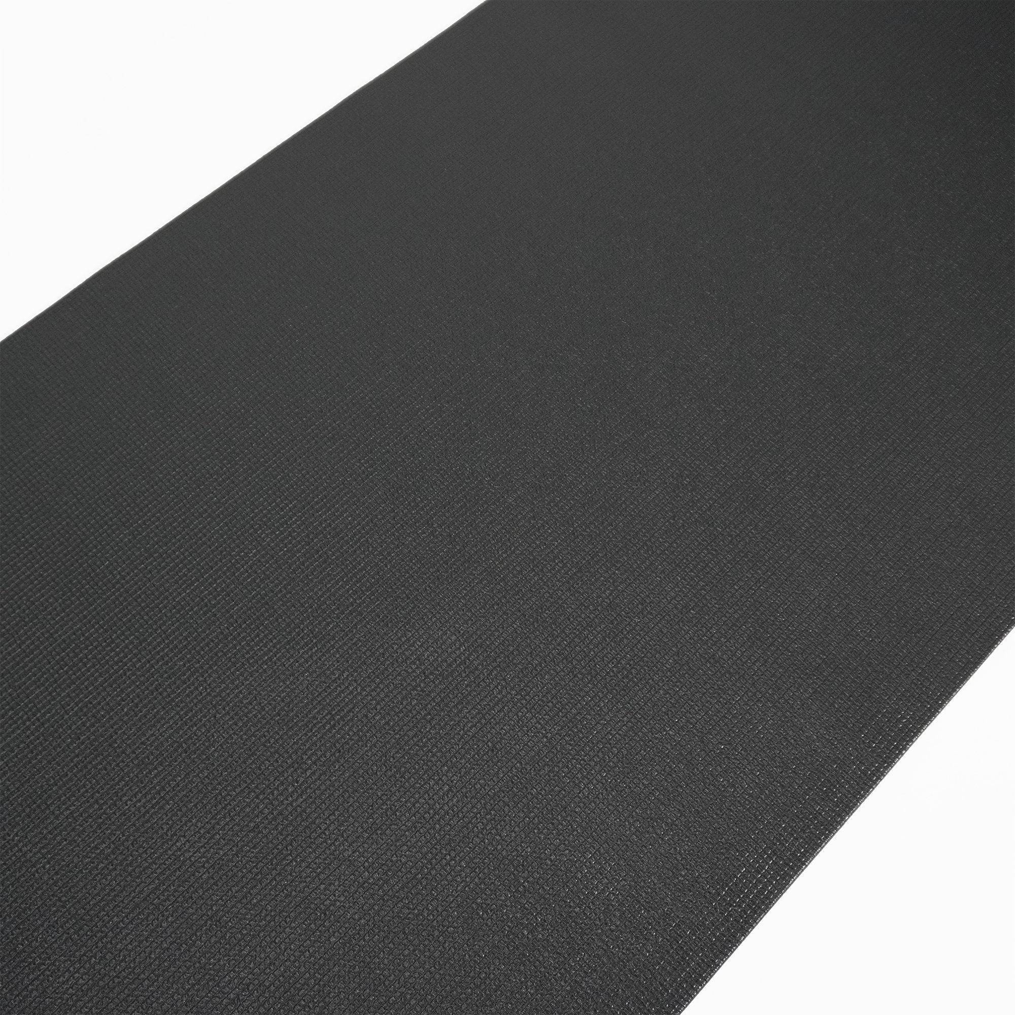 a close up of a black mat on a white surface