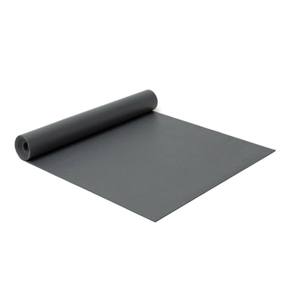 a roll of black yoga mat on a white background
